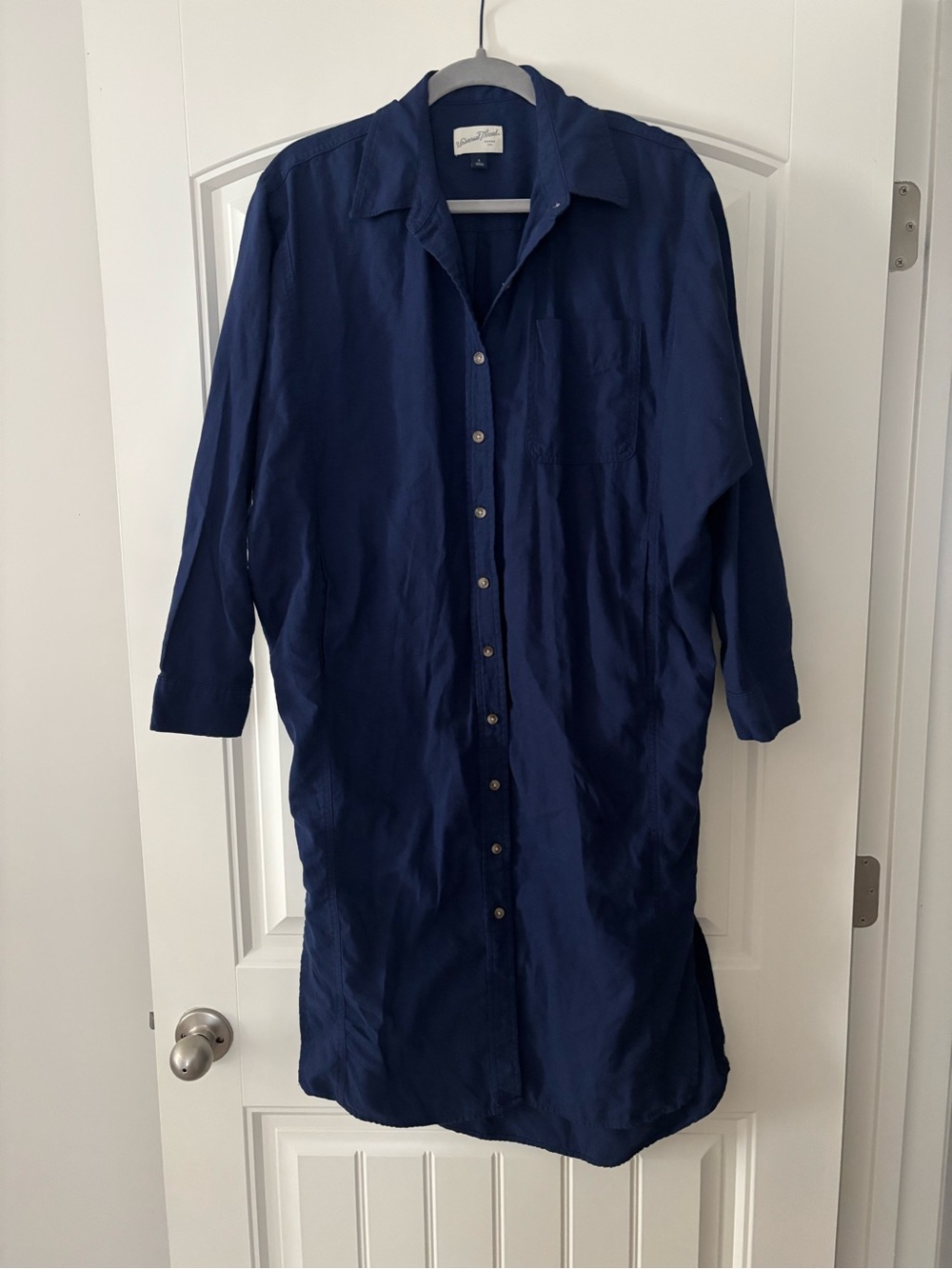 Navy Button-Up Long Shirt Dress
